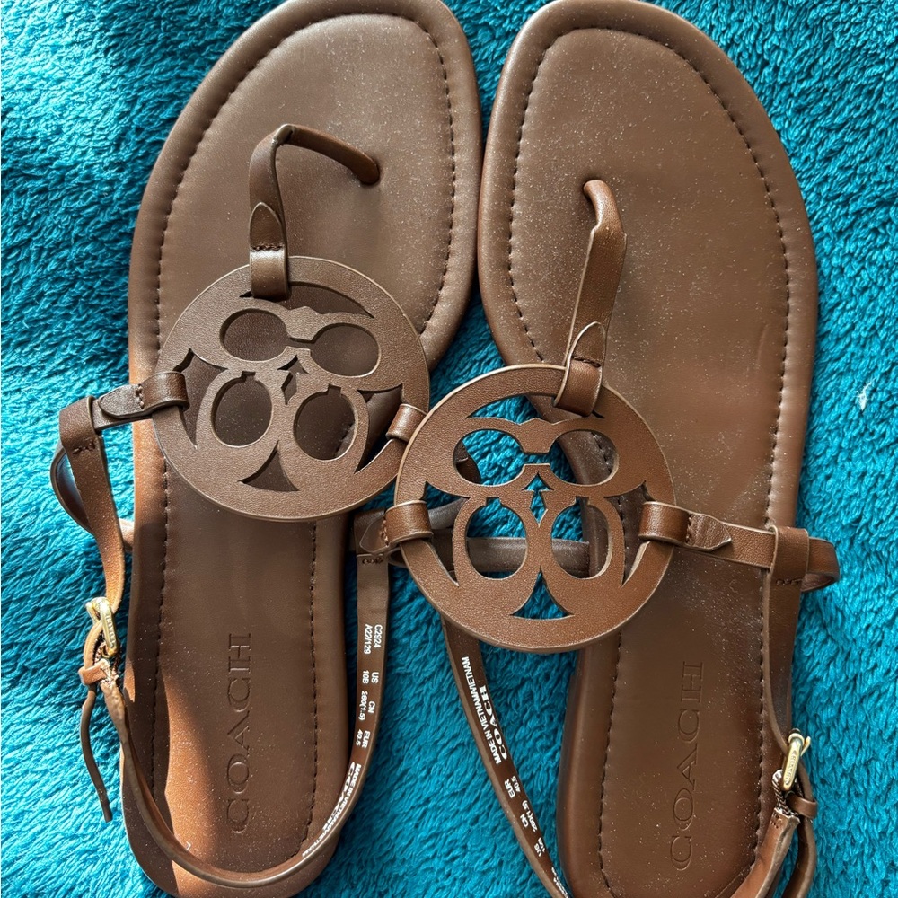 Coach Jaci Tan Leather Cut-Out Sandals